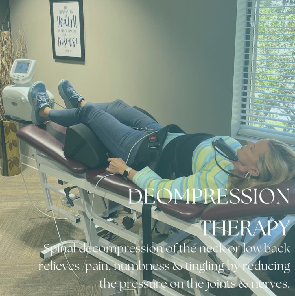 Decompression therapy for spinal health, targeting neck and low back pain relief by reducing pressure on joints and nerves through spinal decompression techniques.
